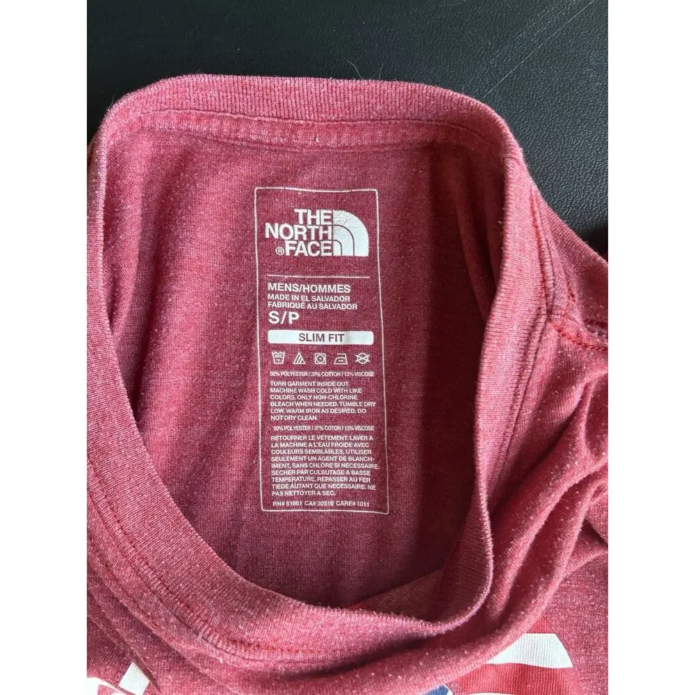 The North Face Americana T-Shirt Mens Small Slim Fit Red Flag Logo Tri-Blend